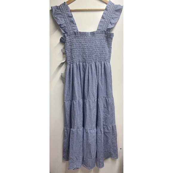 London Times NEW Women's Gingham Smocked Top Midi Dress Blue Size Medium - Picture 8 of 11